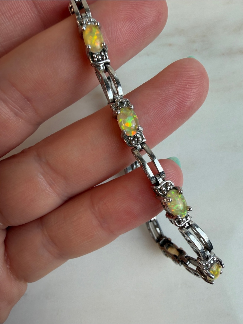 Vintage 925 Sterling Silver FAS signed Fire Opal Tennis Bracelet - Picture 3 of 9